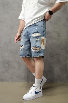 PANTALONI SCURȚI DENIM GRAFFITI STREETWEAR – BLUE EDITION PSAS218(3347)