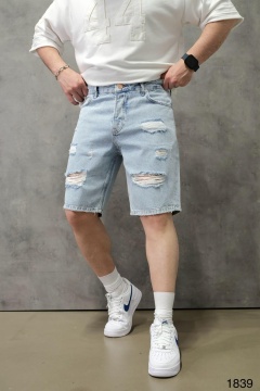 PANTALONI SCURȚI DIN DENIM BLEACH CU RUPTURI DECORATIVE PSAS223(1839) - Img 2