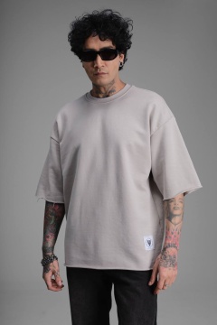 TRICOU BARBATI OVERSIZED GREY RAW EDGE STREETWEAR