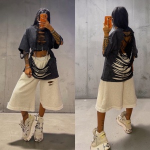 Set 2 piese (Tricou oversized accesorizat și pantaloni) by JDR 0720