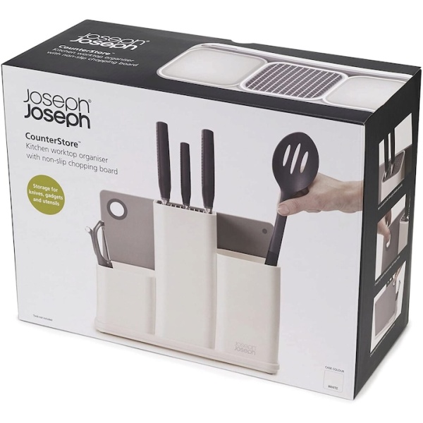 Set organizator ustensile bucatarie si tocator Joseph&Joseph, Alb/Gri