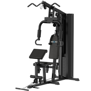 Aparat Multifunctional Fitness GO4FIT®, Model M100, Home Gym 3-in-1, Bloc Greutati 68 Kg, Sistem Scripeti & Cabluri, Banca Scott & Presa Piept, Scaun Reglabil, Cadru Otel Solid, Antrenament Full Body, Negru