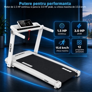 Banda de Alergat GO4FIT® Model FIT600, Viteza Maxima 15.6 km/h, Motor 3CP, Inclinare Automata, 12 Programe, Bluetooth, Aplicatii, Kinomap, Zwift, FitShow, Greutate Utilizator 130kg, Timp, Distanta, Calorii, Viteza - Img 5