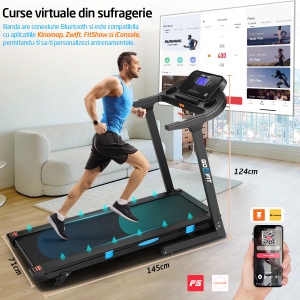 Banda de Alergat GO4FIT® Performance, Model FIT100, Motor 3.5CP, Viteza Maxima 16km/h, Sistem Pliere Hidraulic, Inclinare Manuala, Greutate Maxima Utilizator 130kg - Img 7