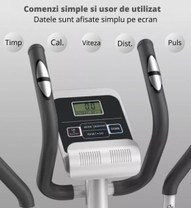Bicicleta Eliptica Magnetica, GO4FIT®, pentru Fitness cu Monitorizare Activitati Fizice, Puls, Viteza, Timp, Distanta si Calorii, Greutate Maxima 110 kg, 8 Niveluri de Rezistenta, Volanta 5 kg, Alba - Img 3