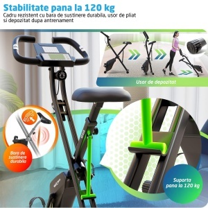Bicicleta Fitness Verticala GO4FIT®, Model GF310, Pliabila, Volanta 2.5 kg, Rezistenta Magnetica, 16 Niveluri de Rezistenta, Greutate Maxima Utilizator 120 kg, Timp, Viteza, Distanta, ODO, Calorii si Puls - Img 4
