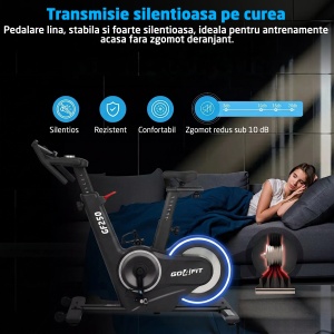 Bicicleta Spinning Electromagnetica GO4FIT®, Model GF250, Volanta 12 kg, Rezistenta Reglabila 32 Trepte, Greutate Maxima Utilizator 120 kg, Bluetooth, Compatibila Kinomap, Iluminare LED Dinamica, Consola Electronica, Suport Telefon, Ghidon si Sa Reglabile - Img 3