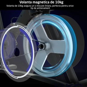 Bicicleta Spinning Magnetica GO4FIT® Model GF210, Volanta 10 kg, Rezistenta Ajustabila, Greutate Maxima Utilizator 130 kg, - Img 4
