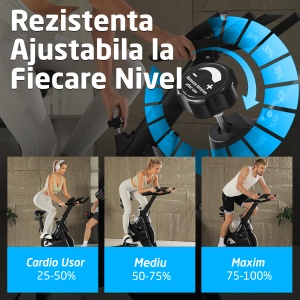 Bicicleta Spinning Magnetica GO4FIT® Model GF220 PRO, Volanta 18kg, Rezistenta Ajustabila, Greutate Maxima Utilizator 150kg - Img 3