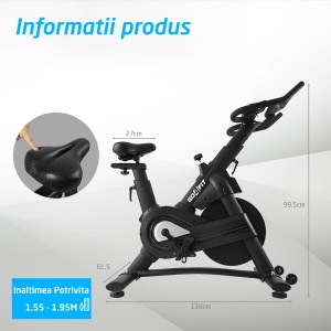 Bicicleta Spinning Magnetica GO4FIT® Model GF220 PRO, Volanta 18kg, Rezistenta Ajustabila, Greutate Maxima Utilizator 150kg - Img 7