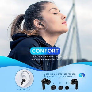 Casti Wireless Audio fara Fir, Microfon, Afisaj LED, Autonomie 35h, Negru - Img 6