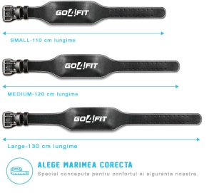 Centura pentru Ridicare Greutati GO4FIT® din Piele, Suport Lombar, Interior din Piele Intoarsa cu Burete, Elemente din Otel Inoxidabil, pentru Culturism, Bodybuilding, Cross Training si Fitness, Negru - Img 3