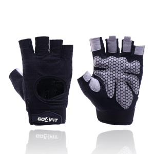 Manusi Fitness GO4FIT® pentru Sala, Material Respirabil Perforat, Palma Captusita 7 mm, Puncte de Silicon Antiderapante, Inchidere Velcro, Zona Absorbanta pe Degete, pentru Culturism, Crossfit si Ciclism, Negru