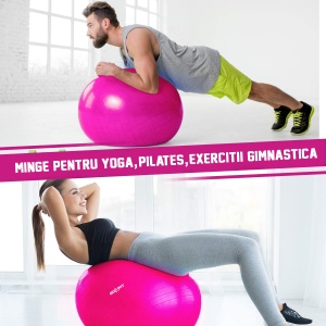 Minge fitness, GO4FIT, 65 cm, pentru exercitii gimnastica, yoga, aerobic, pilates, recuperare, pompa inclusa, culoarea roz - Img 2