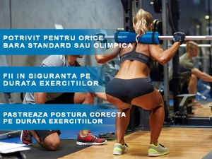 Protectie Bara pentru Genuflexiuni GO4FIT®, Barbell Pad din Spuma cu Memorie, Design Ergonomic, 45 x 9 cm, Compatibila cu Barele Olimpice, Protejeaza Gatul si Umerii, pentru Fandari si Ridicari de Bazin, Albastru - Img 3