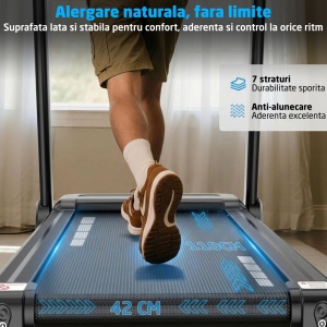 Resigilat - Banda de Alergat GO4FIT® Model FIT400, Viteza Maxima 14km/h, Motor 2.5CP, Inclinare Manuala, 12 Programe, Bluetooth, Aplicatii, Kinomap, Zwift, Greutate Utilizator 120kg, Timp, Distanta, Calorii, Viteza, Suprafata Mers 110x42cm - Img 4