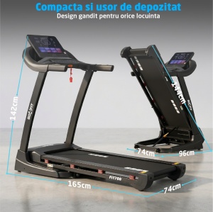 Resigilat - Banda de Alergat GO4FIT® Model FIT700, Viteza Maxima 18 km/h, Motor 3.5 CP, Inclinare Automata 15 Nivele, Pliere Hidraulica, 15 Programe, Bluetooth, Greutate Utilizator 120 kg, Ecran LED, Cheie de Siguranta, Roti Transport - Img 6