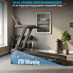 Resigilat - Banda de Alergat GO4FIT® Model FIT800, Viteza Maxima 20 km/h, Motor 4.0 CP, Inclinare Automata 20 Nivele, Pliere Hidraulica, 15 Programe, Bluetooth, Kinomap, Zwift, FitShow, Greutate Utilizator 120 kg - Img 5