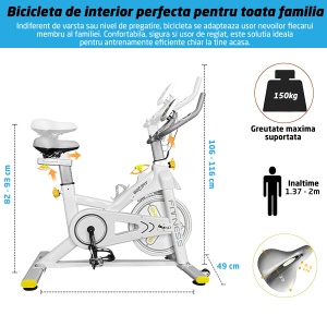 RESIGILAT - Bicicleta spinning pentru fitness, GO4FIT, model GF200, volanta 10kg, greutate maxima utilizator 150 kg, functii: timp, viteza, distanta, calorii, puls - Img 2