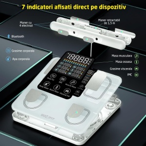 Resigilat - Cantar Electronic Inteligent GO4FIT®, Model B1000, 8 Electrozi de Precizie, Bluetooth, 31 x 33.6 cm, Display LED Color, Greutate Maxima 180 kg - Img 5
