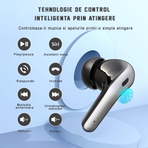 RESIGILAT - Casti wireless audio, GO4FIT® , model GX08, Bluetooth 5.0, Control prin Atingere, fara fir, Carcasa Magnetica, Afisare LED, Autonomie 30 h, Negru - Img 4