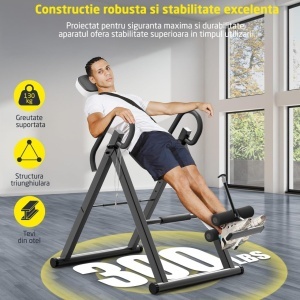 Resigilat - Masa de Inversie GO4FIT®, 130 kg, Aparat Recuperare Pliabil, 6 Unghiuri Reglabile 0–85°, 12 Inaltimi Ajustabile, Structura Triunghiulara din Otel, Sistem Blocare Siguranta, Design Compact, Negru - Img 4