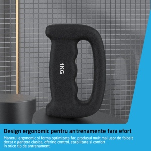 Resigilat - Set 2 Gantere Ergonomice GO4FIT®, 2kg, Fitness, Aerobic, Box si Shadow Boxing, Invelis Neopren Anti-alunecare, Design Compact, Negru - Img 6