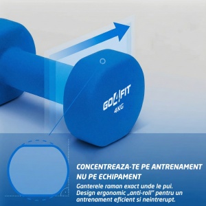Resigilat - Set 2 Gantere Fitness GO4FIT®, Greutate 2 x 4 kg, Interior Fonta Solida si Invelis Neopren, Design Ergonomic Anti-roll, Suprafata Antiderapanta, Impermeabile, Antrenamente Acasa, Aerobic sau Sala Forta, Protejeaza Podeaua, Albastru - Img 3