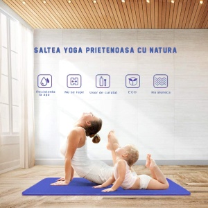 Saltea Fitness si Yoga GO4FIT®, 183 x 62 cm, Grosime 6 mm, Dublu Strat cu Textura Antiderapanta, Material Eco-Friendly Rezistent la Apa, Usor de Curatat, Usoara si Rulabila, pentru Pilates, Aerobic si Exercitii la Sol, Albastru - Img 3