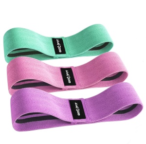 Set 3 Benzi Elastice din Material Textil GO4FIT®, 3 Niveluri de Rezistenta, Antiderapante, Potrivite pentru Piele Sensibila, pentru Fitness, Fese si Picioare, Aerobic, Pilates, Yoga, Stretching si Recuperare, Saculet Inclus, Verde/Mov/Roz