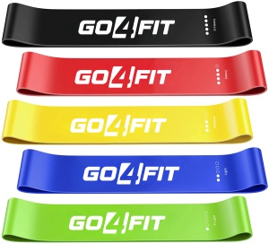 Set 5 Mini Benzi Elastice de Rezistenta GO4FIT®, Latex 100% Natural, 5 Niveluri de Dificultate 5-20 kg, pentru Sala, Fitness, Yoga, Pilates, Stretching si Gimnastica de Recuperare, 30 x 5 cm, Saculet Inclus, Multicolor