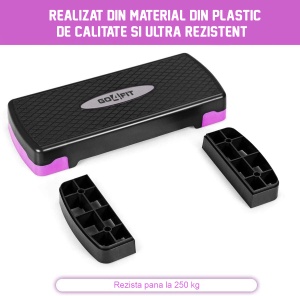 Stepper Aerobic GO4FIT®, Inaltime Reglabila pe 2 Niveluri 10 si 15 cm, Suprafata si Picioare Antiderapante, 66 x 28 cm, Greutate Maxima 250 kg, Usor si Portabil 2.3 kg, pentru Fitness, Aerobic si Cardio Acasa sau la Sala - Img 7