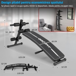 Aparat Fitness pentru Abdomene Multifunctional GO4FIT®, Model A200, Banca Pliabila, Curbata & Reglabila pe 5 Niveluri, Cadru Otel Solid, Greutate Maxima 150kg, Ideala Fitness Acasa, Exercitii Abdomen, Flotari, Hiperextensii, Negru - Img 6