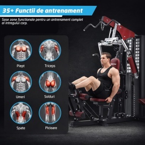 Aparat Multifunctional Fitness GO4FIT®, Model M1000, Home Gym Profesional cu Bloc Greutati 72 Kg, 35+ Exercitii, Presa Piept, Fluturari, Tractiuni Inalte & Joase, Extensii Picioare, Scripeti Dubli, Cadru Otel Solid, Antrenament Full Body, Negru - Img 2