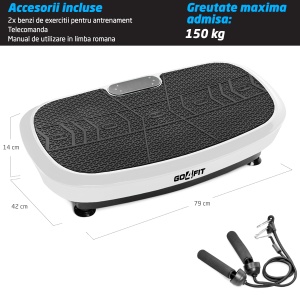 Aparat Vibromasaj GO4FIT®, Model V2000, 200W, Bluetooth & Boxe, Telecomanda, Greutate Maxima 150 kg, Culoare Placa: Alb - Img 2