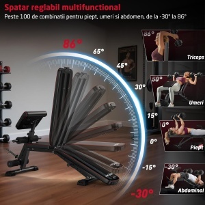 Banca Antrenament Multifunctionala 3-in-1 GO4FIT®, Model B300, Pliabila, Suport Ajustabil & Extensii Picioare, Inclinare Spatar -30° la 86°, Cadru Otel Solid, Greutate Maxima 120kg, Ideala Fitness Acasa, Exercitii Forta, Abdomen, Piept, Biceps, Negru - Img 5