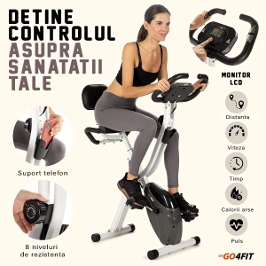 Bicicleta fitness magnetica, GO4FIT®, model GF300, Verticala, Pliabila, Volanta 1.6 kg, Greutate Maxima Utilizator 100 kg - Img 6