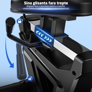 Bicicleta Fitness Orizontala GO4FIT®, Model GF600, Volanta 6 kg, Greutate Maxima 130 kg, Rezistenta Magnetica Reglabila, 8 Niveluri de Intensitate, Ecran LCD, Sa cu Spatar Confortabil, Ghidon Stabil, Pedale Antiderapante, Design Stabil si Compact - Img 3