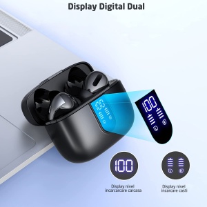 Casti Wireless Audio, GO4FIT®, Model GX08, Afisare LED, Autonomie 30 h, Negru - Img 2