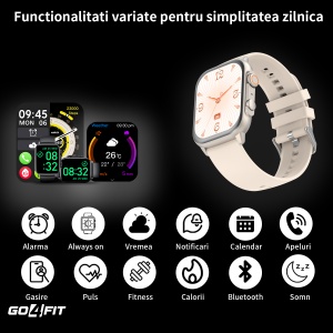 Ceas Smartwatch GO4FIT®, Ecran Touch 1.95’’ Amoled, Apeluri, Notificari, Microfon, Difuzor, Autonomie 7 Zile, culoarea crem - Img 2
