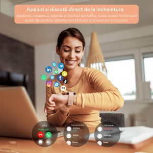 Ceas smartwatch si bratara fitness, GO4FIT® , model GF03, Durata baterie 7 zile, Notificari Apeluri/Sms/Social Media, monitorizare somn, ritm cardiac, culoarea roz - Img 2