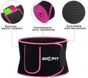 Centura de Slabit GO4FIT® pentru Fitness, Efect de Sauna, Neopren Gros fara Latex, Modelare Talie si Abdomen, Buzunar pentru Telefon, Inchidere Velcro Ajustabila, Flexibila si Confortabila, Roz - Img 2