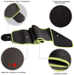 Centura de Slabit GO4FIT® pentru Fitness, Efect de Sauna, Neopren Gros fara Latex, Modelare Talie si Abdomen, Buzunar pentru Telefon, Inchidere Velcro Ajustabila, Flexibila si Confortabila, Verde - Img 5