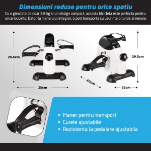 Mini Bicicleta Fitness GO4FIT®, Recuperare Maini si Picioare, Reglabila, Greutate 3.8 kg, - Img 3