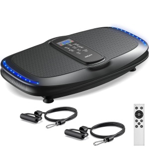 Resigilat - Aparat Vibromasaj GO4FIT®, Model V3000, 200W, 200 Niveluri Viteza, 4 Programe Presetate, Bluetooth & Difuzor Integrat, Display LED Tactil, Telecomanda Inclusa, Platforma 80x44 cm, Silentios 45dB, Greutate Maxima 150 kg, Negru