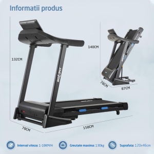 Resigilat - Banda de Alergat GO4FIT® Model FIT200, Viteza Maxima 18km/h, Motor 3.5CP, Sistem Pliere Hidraulic, Amortizare, Inclinare Automanta 15 Grade, Bluetooth, Aplicatii Telefon - Img 6