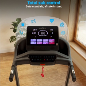 Resigilat - Banda de Alergat GO4FIT® Model FIT700, Viteza Maxima 18 km/h, Motor 3.5 CP, Inclinare Automata 15 Nivele, Pliere Hidraulica, 15 Programe, Bluetooth, Greutate Utilizator 120 kg, Ecran LED, Cheie de Siguranta, Roti Transport - Img 3