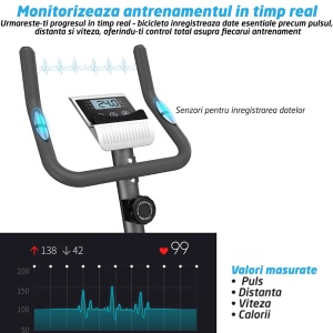 RESIGILAT - Bicicleta fitness magnetica, GO4FIT, model GF100, greutate maxima utilizator 130 kg, functii: timp, viteza, distanta, calorii, puls, volanta 2.5 kg, 8 niveluri de rezistenta - Img 6