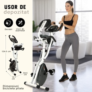 RESIGILAT - Bicicleta fitness magnetica, GO4FIT, model GF300, verticala, pliabila, volanta 1.6 kg, greutate maxima utilizator 100 kg, functii: timp, viteza, distanta, calorii, puls - Img 7
