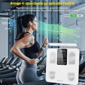 Resigilat - Cantar Electronic Inteligent GO4FIT®, Model B1000, 8 Electrozi de Precizie, Bluetooth, 31 x 33.6 cm, Display LED Color, Greutate Maxima 180 kg - Img 2